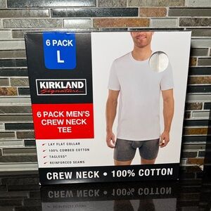 NEW! Kirkland Signature Men's White Crew Neck Tees 6 Pack Large